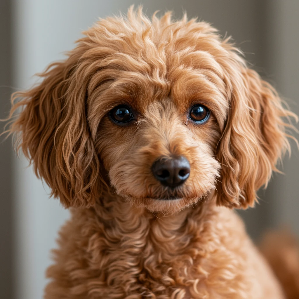 Portrait rapproche d'un caniche nain abricot